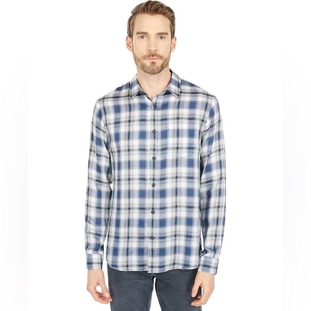 Vince Sz Lg Twill Multi Plaid Long Sleeve Coastal Plaid